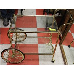 BRASS AND GLASS TEA OR WINE CART