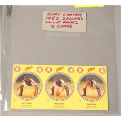 GARY CARTER 1921 ZELLERS UNCUT PANEL 3 CARDS