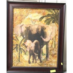 WOOD FRAMED ELEPHANT PICTURE BY