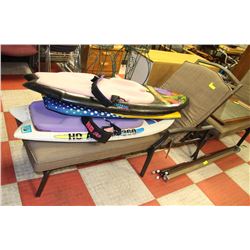 PAIR OF METAL & FABRIC CUSHIONED PATIO LOUNGERS