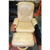 Image 1 : TAN LEATHER CHAIR WITH MATCHING OTTOMAN