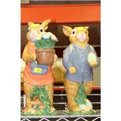 SET OF 2 CERAMIC BUNNY FIGURINES 13" TALL