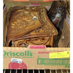 FLAT WITH 2 LEATHER TOOLED PURSES INCL. SMALL OVER