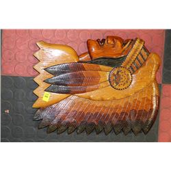 WOOD CARVED NATIVE CHIEF WALL HANGING