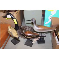 HANDPAINTED WOOD DUCK WITH 3 ASST. WOOD BIRD