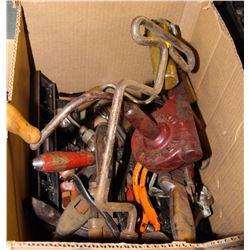 BOX OF VINTAGE HAND TOOLS
