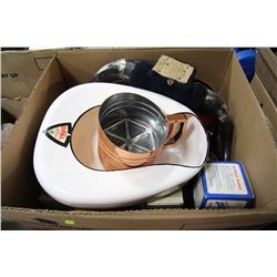 ESTATE BOX WITH BULL HORNS, COLLECTIBLES, BEDPAN