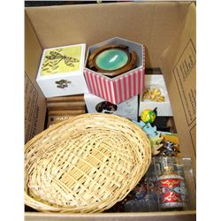 BOX OF ESTATE ORNAMENTS INCL. MUSICAL #'D EGG AND