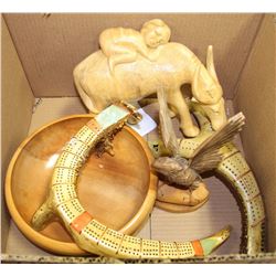 BOX WITH WOOD CARVED ORNAMENT AND ANTLER CARVED