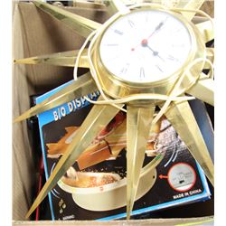 BOX OF COLLECTIBLE DIE CAST CARS, CLOCK ETC