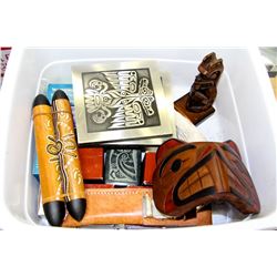 BOX OF NATIVE DECORATIVE ORNAMENTS ETC
