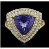 Image 2 : 14KT Yellow Gold 4.45 ctw Tanzanite and Diamond Ring