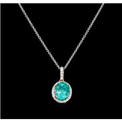 3.29 ctw Apatite and Diamond Pendant With Chain - 14KT White Gold