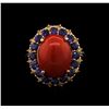 Image 2 : 5.85 ctw Coral, Sapphire and Yellow Diamond Ring - 14KT Rose Gold