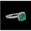Image 1 : GIA Certified 1.32 ctw Emerald and Diamond Ring - 14KT White Gold