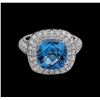 Image 2 : 5.46 ctw Blue Topaz and Diamond Ring - 14KT White Gold