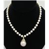Image 1 : Pearl and Diamond Necklace - 14KT Yellow Gold