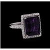 Image 1 : 14KT White Gold 6.43 ctw Amethyst and Diamond Ring