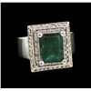 Image 1 : 14KT White Gold 3.83 ctw Emerald and Diamond Ring