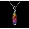 Image 2 : 5.58 ctw Multi Color Sapphire and Diamond Pendant With Chain - 14KT White Gold