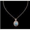 Image 2 : 14KT Rose Gold 14.35 ctw Chrysoprase and Diamond Pendant With Chain