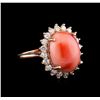 Image 1 : 7.62 ctw Coral and Diamond Ring - 14KT Rose Gold