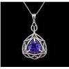 Image 2 : 14KT White Gold 5.64 ctw Tanzanite and Diamond Pendant With Chain