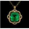 Image 1 : 14KT Yellow Gold GIA Cert 52.12 ctw Emerald and Diamond Pendant With Chain