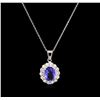 Image 1 : 1.75 ctw Tanzanite and Diamond Pendant With Chain - 14KT White Gold