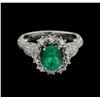 Image 2 : 1.35 ctw Emerald and Diamond Ring - 18KT White Gold
