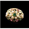 Image 2 : 14KT Yellow Gold 0.50 ctw Emerald, Ruby and Pearl Ring