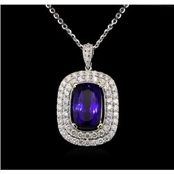 14KT White Gold GIA Certified 16.65 ctw Tanzanite and Diamond Pendant With Chain