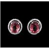 Image 1 : 7.44 ctw Pink Tourmaline and Diamond Stud Earrings - 14KT White Gold