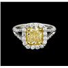 Image 2 : EGL USA Cert 2.86 ctw VS1 Fancy Yellow Diamond Ring - Platinum
