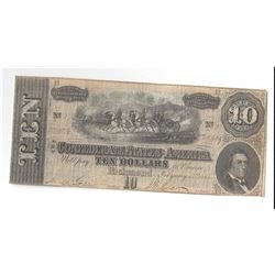 1864 $10 Confederate States of America Bank Note