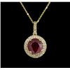 Image 1 : 4.96 ctw Ruby and Diamond Pendant With Chain - 14KT Yellow Gold