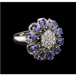 2.80 ctw Tanzanite and Diamond Ring - 14KT White Gold