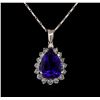Image 2 : 14KT White Gold GIA Certified 16.01 ctw Tanzanite and Diamond Pendant With Chain