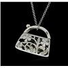 Image 3 : 14KT White Gold 0.13 ctw Diamond Purse Pendant With Chain
