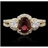 Image 2 : 14KT Yellow Gold 1.42 ctw Rubellite and Diamond Ring