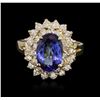 Image 2 : 14KT Yellow Gold 2.49 ctw Tanzanite and Diamond Ring