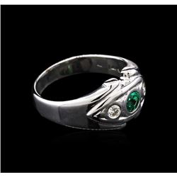 0.30 ctw Emerald and Diamond Ring - 14KT White Gold