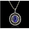 Image 1 : 14KT Two-Tone Gold 4.32 ctw Tanzanite and Diamond Pendant With Chain