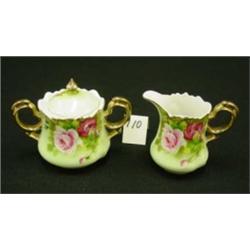 LEFTON Green Heritage Creamer/Sugar Set