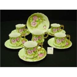 LEFTON Green Heritage Cups/Saucers (6)