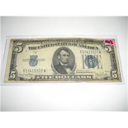 1934 SERIES D RARE *SILVER CERTIFICATE* $5.00 SERIAL # S13415537A. CURRENCY BILL CAME OUT OF SAFE!!