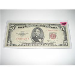 1953 SERIES B RARE *RED SEAL-BOND* $5.00 SERIAL # C31596648A. CURRENCY BILL CAME OUT OF SAFE!!