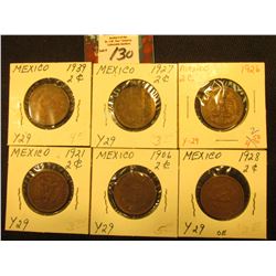 Mexico Two Centavo Collection: 1906mo, 21mo, 26mo, 27mo, 28mo, & 39mo. Grades up to VF.