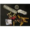 Image 1 : A Group of Toy Plastic Horns on Strings (for necklaces???); & a partial roll of circulated, but high