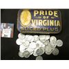 Image 2 : "Pride of Virginia Sliced Plug" Metal Tin  with a group of old World War II U.S. Steel Cents.